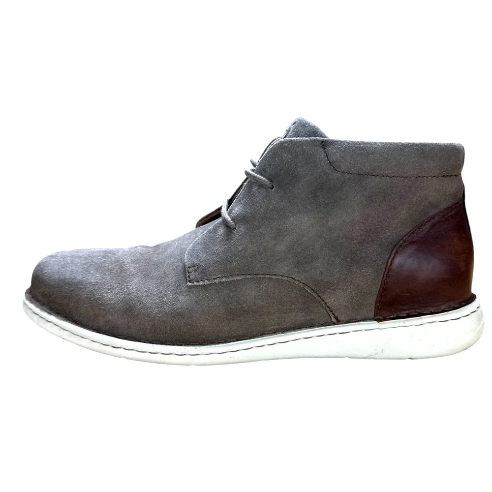 Born Theo Men 13M Grey Suede Chukka Boots Brown Leather Heel Sneaker Sole Hybrid